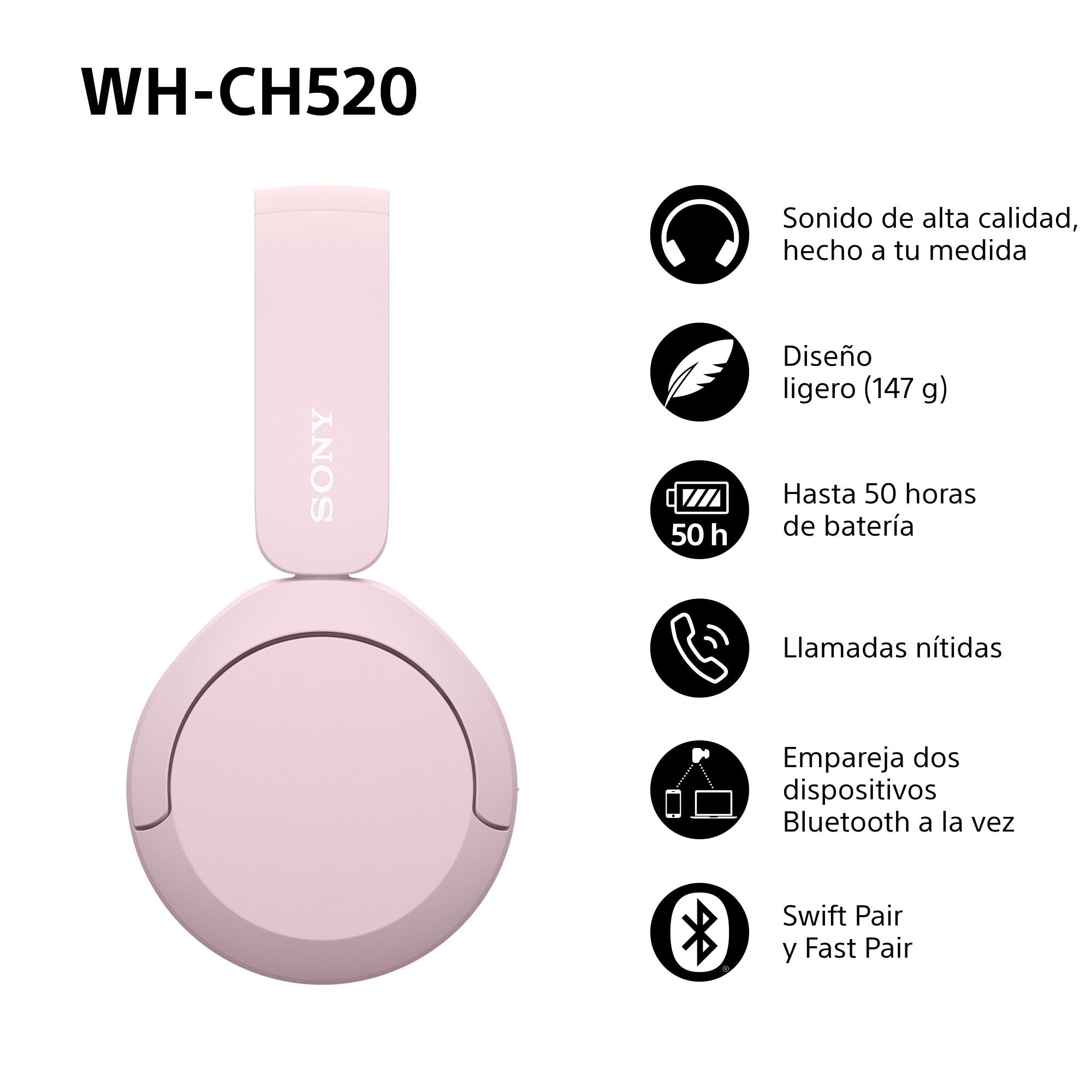sony-wh-ch520-auriculares-bluetooth-on-ear-con-50h-de-bater-a-dsee-y-micr-fono-r image 2